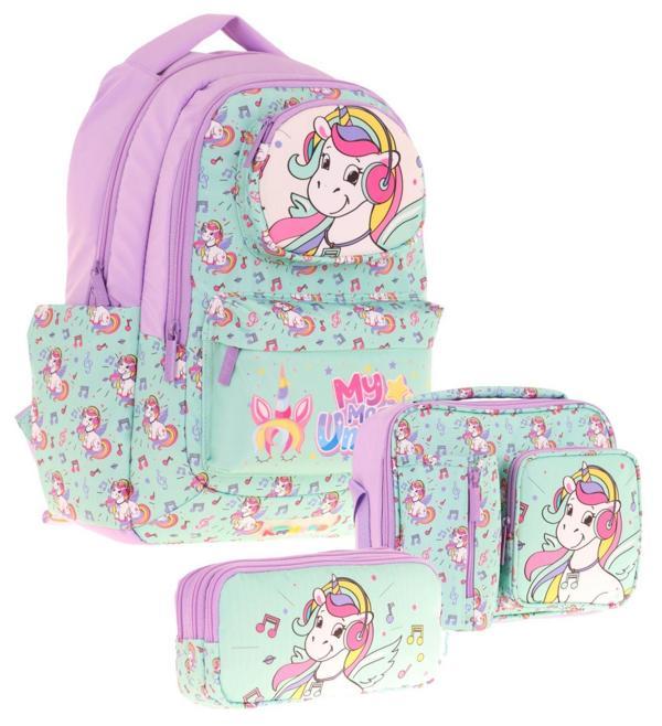 Kaukko Kids 3D Unicorn Şekilli Kız Çocuk Üçlü Okul Çantası Seti/Takımı - Turkuaz (L5234+L7234+L8234) - Image 1