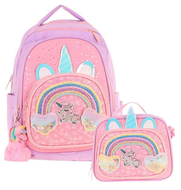 Kaukko Kids Dört Bölmeli Okul Çantası ve Beslenme Çantası Seti - Simli Unicorn Desenli - Kız Çocuk (L5212+L7212) - Image 1