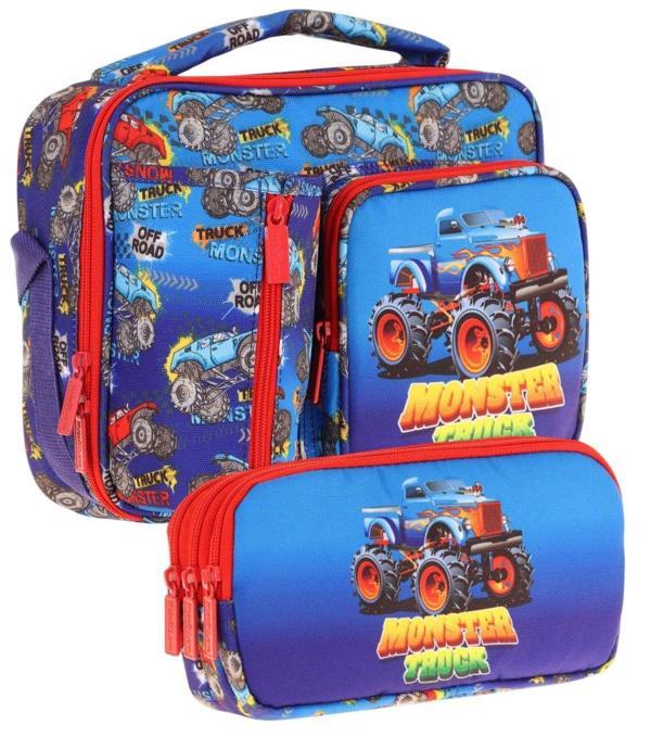 Kaukko Kids Erkek Çocuk Lacivert Kırmızı Kamyon Üç Bölmeli Thermo Beslenme Çantası ve Kalemlik Seti (L7257+L8257) - Image 1