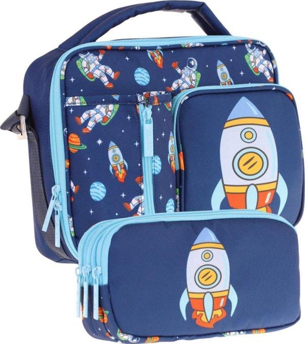 Kaukko Kids Erkek Çocuk Lacivert Roket Üç Bölmeli Thermo Beslenme Çantası ve Kalemlik Seti (L7260+L8260) - Image 1