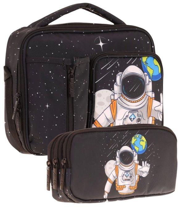Kaukko Kids Erkek Çocuk Siyah Beyaz Astronor Üç Bölmeli Thermo Beslenme Çantası ve Kalemlik Seti (L7253+L8253) - Image 1