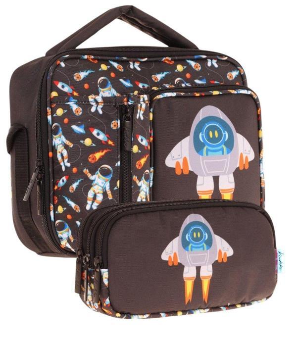Kaukko Kids Erkek Çocuk Siyah Roket Baskılı Üç Bölmeli Thermo Beslenme Çantası ve Kalemlik Seti (L7264+L8264) - Image 1