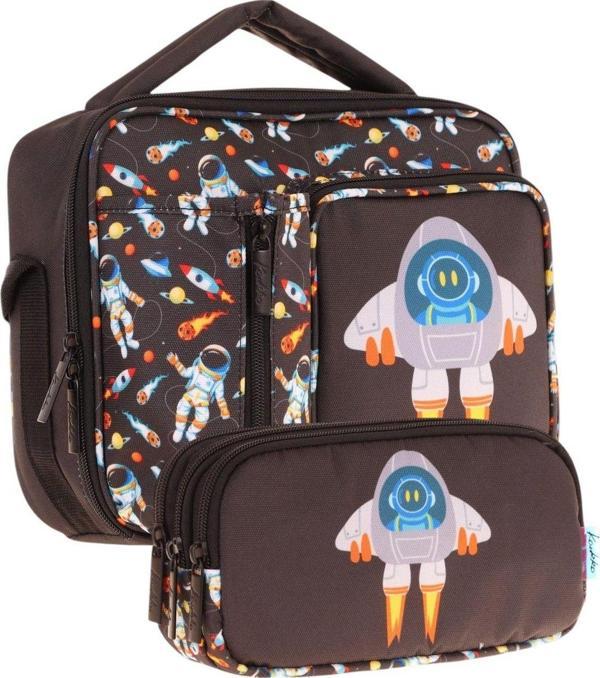 Kaukko Kids Erkek Çocuk Siyah Roket Baskılı Üç Bölmeli Thermo Beslenme Çantası ve Kalemlik Seti (L7264+L8264) - Image 1