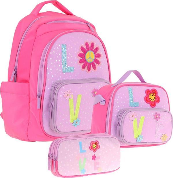 Kaukko Kids Kız Çocuk Simli Love Desenli İlkokul 1.2.3.4. Sınıf Üçlü Okul Çanta Seti - Image 1