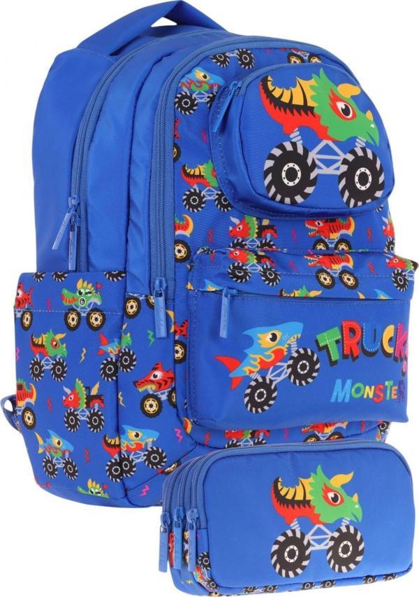 Kaukko Kids Toys Erkek Çocuk Mavi 3D Kamyon Şekilli İlkokul Çantası ve Kalemlik Seti (L5255+L8255) - Image 1
