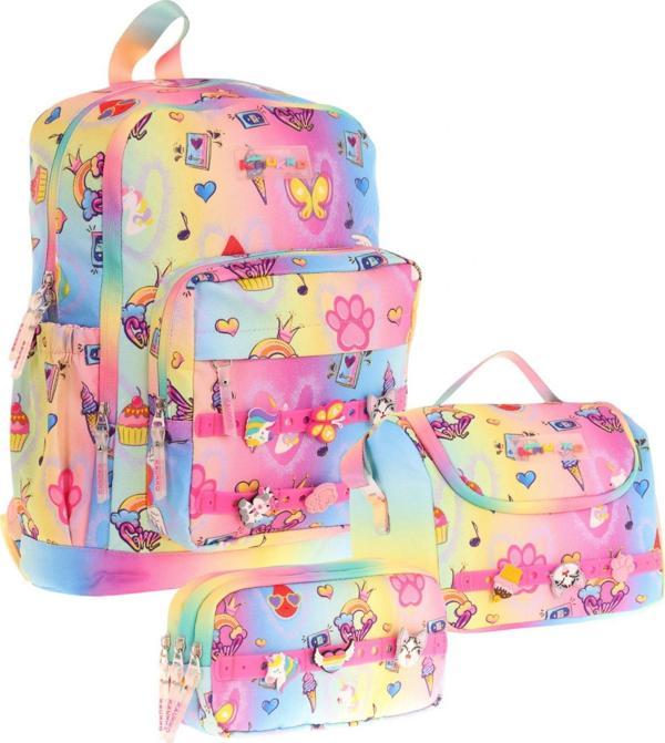 Kaukko Kids Üçlü İlkokul 1.2.3.4. Sınıf Okul Çanta Seti - Mavi Sarı - Kız Çocuk - Silikon Aksesuarlı - Image 1