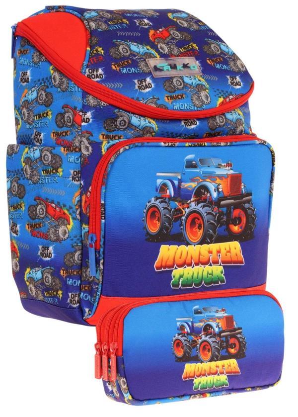 Kaukko Kırmızı Mavi, Monster Truck, Erkek Çocuk Okul Çantası ve Kalem Çantası Seti - L5257+L8257 - Image 1