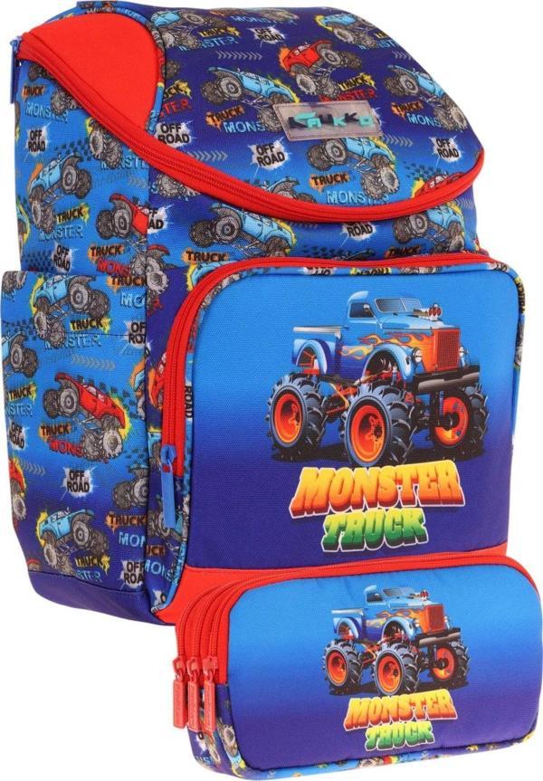 Kaukko Kırmızı Mavi, Monster Truck, Erkek Çocuk Okul Çantası ve Kalem Çantası Seti - L5257+L8257 - Image 1