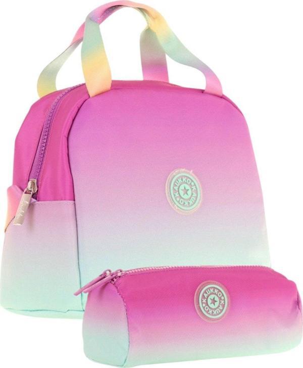 Kaukko Rainbow Beslenme Çantası + Kalemlik Seti Pembe Yeşil, Renk Geçişli, Kız Çocuk - Image 1