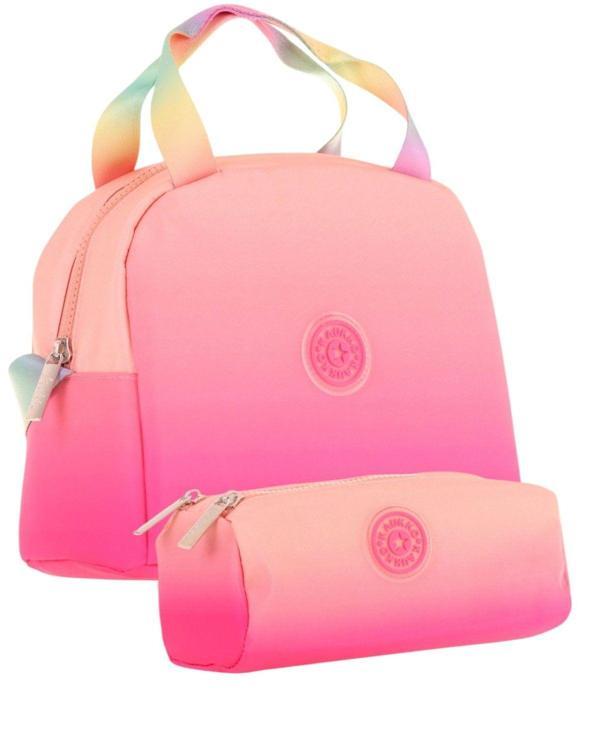 Kaukko Rainbow Beslenme Çantası + Kalemlik Seti Somon Pembe, Renk Geçişli, Kız Çocuk - Image 1