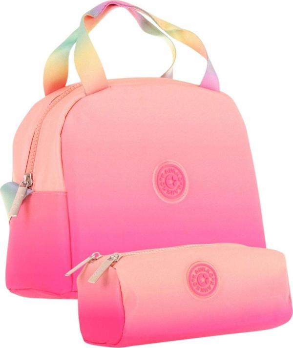 Kaukko Rainbow Beslenme Çantası + Kalemlik Seti Somon Pembe, Renk Geçişli, Kız Çocuk - Image 1