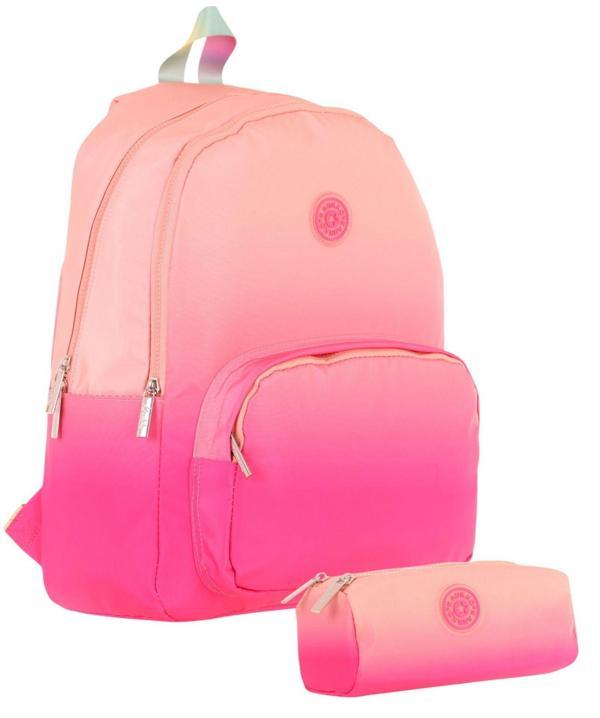 Kaukko Renk Geçişli Somon Pembe Kız Çocuk Okul Çantası ve Kalemlik Seti (KK - K1800+KK - K2711) - Image 1
