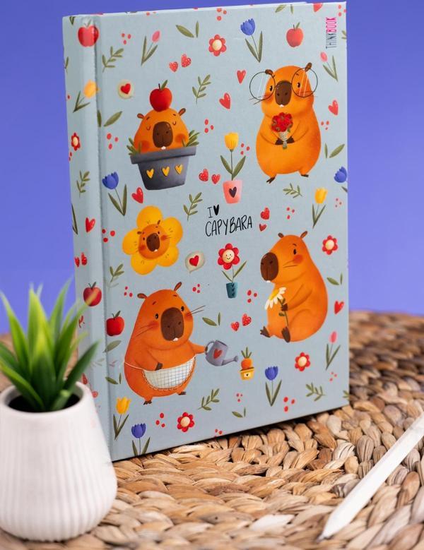 Thinkbook Capybara Çiçekler Sert Kapaklı Defter 14x20 - Image 1