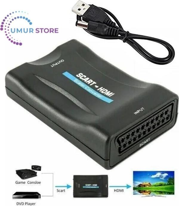 Scart To HDMI Av Video Tv Dönüştürücü Çevirici Adaptör Converter - Image 1