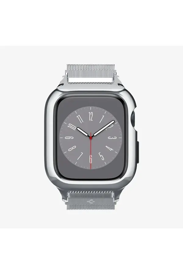 Spigen Apple Watch Seri 9/8/7 (45mm) ile Uyumlu Kılıf & Kayış Metal Fit Pro Silver - Image 1