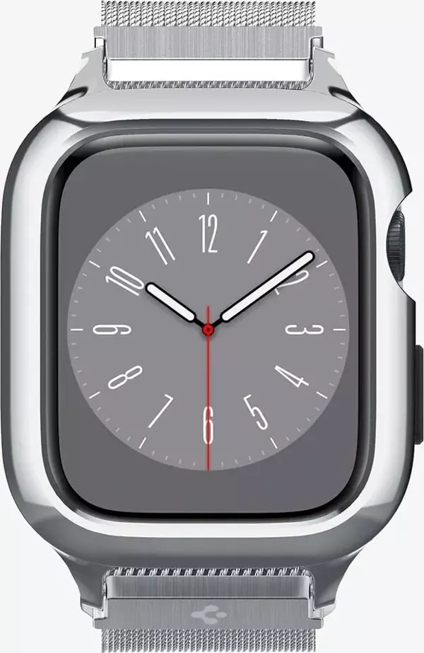 Spigen Apple Watch Seri 9/8/7 (45mm) ile Uyumlu Kılıf & Kayış Metal Fit Pro Silver - Image 1