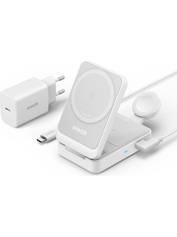 Anker B2557 MagGo Beyaz 3in1 Kablosuz Hızlı Şarj Aleti - Image 1