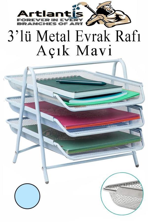 Metal Evrak Rafı 3 lü 1 Paket Masa Üstü A4 Dosya Düzenleyici Kağıt Tepsisi Metal Fileli Üç Katlı Hareketli Perfore - Image 1
