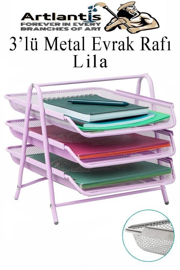 Evrak Rafı Metal 3 lü Lila 1 Paket Masaüstü A4 Dosya Düzenleyici Kağıt Tepsisi Metal Çelik Fileli Dört Katlı Hareketli - Image 1