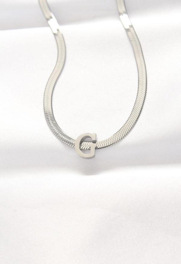 316L Çelik G Harfli Silver Renk İtalyan Zincirli Kolye - Image 1