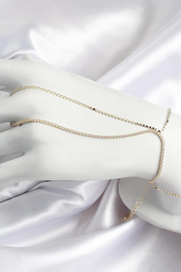 Pirinç Zirkon Taşlı Ezme Zincir Model Gold Renk Kadın Şahmeran - Image 1