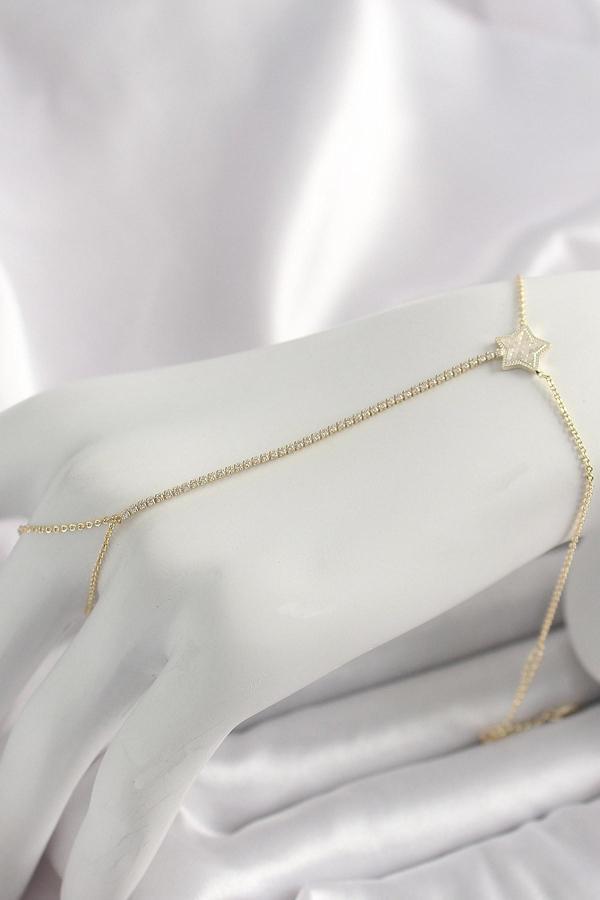 Pirinç Gold Renk Su Yolu Zirkon Taşlı Yıldız Model Kadın Şahmeran - Image 1