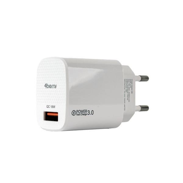 AU13  Hızlı USB Duvar Şarj Adaptörü (Başlık) 3.0A 18W - Beyaz - Image 1