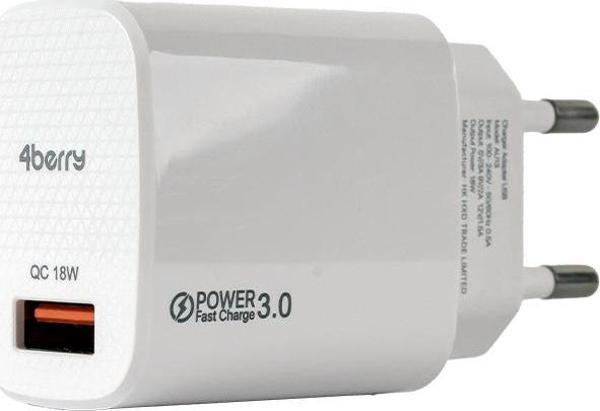 AU13  Hızlı USB Duvar Şarj Adaptörü (Başlık) 3.0A 18W - Beyaz - Image 1