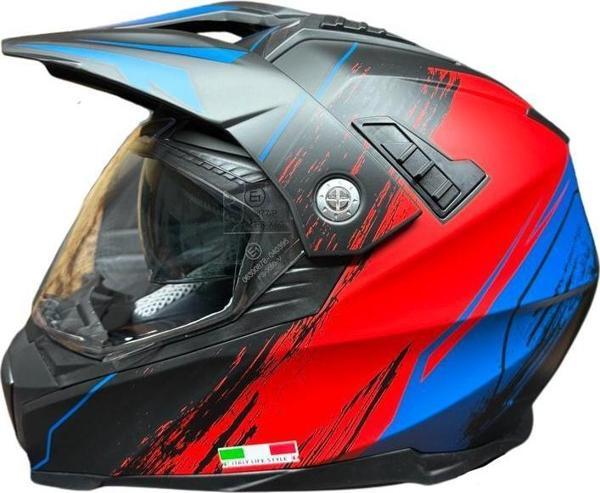 Sway X60 Solid Full Face Enduro Touring Adventure Kapalı Motosiklet Kaskı M Beden Siyah Kırmızı - Image 1