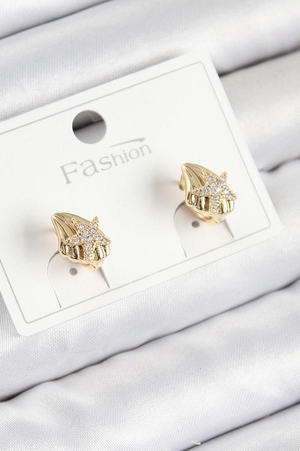 Pirinç Zirkon Taşlı Yıldız Model Gold Renk Çocuk Küpe - Image 1