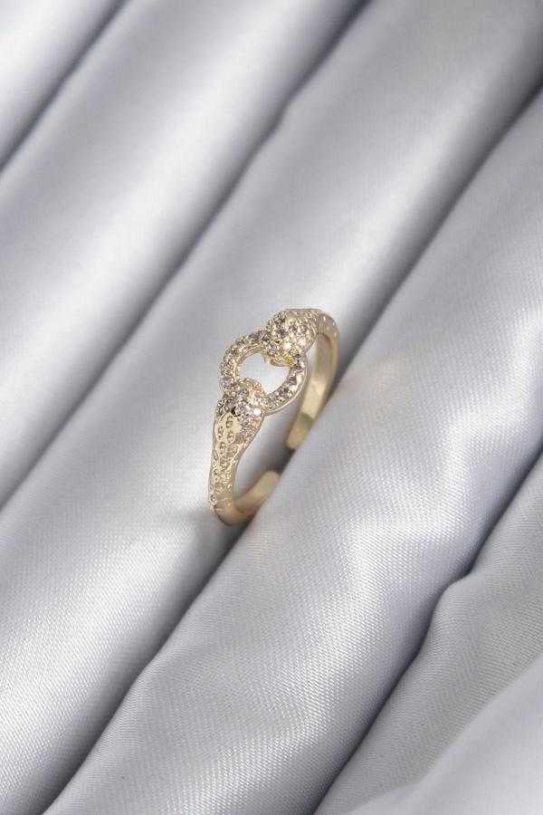 Pirinç Gold Renk Zirkon Taşlı Yılan Model Kadın Yüzük - Image 1