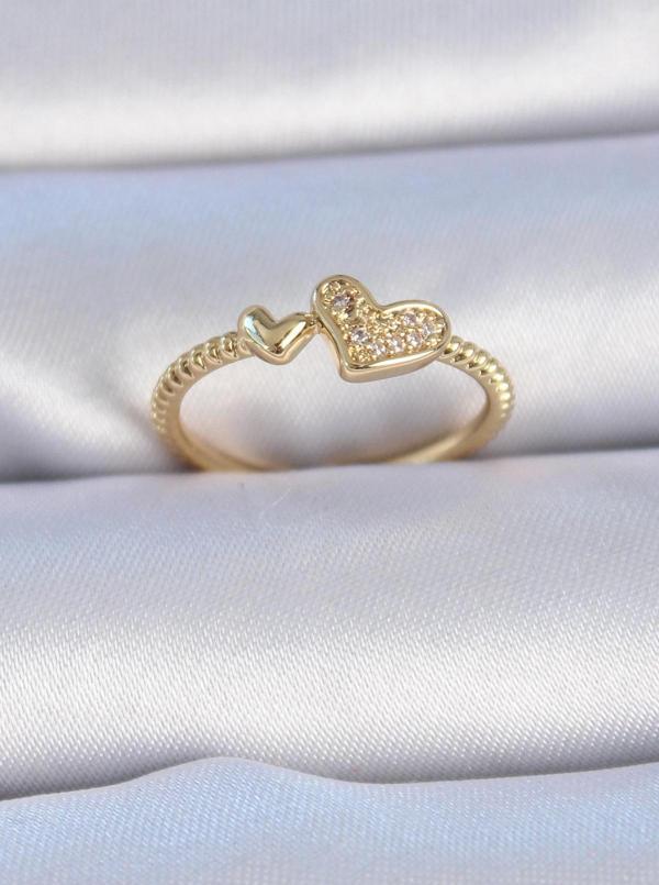 Pirinç Gold Renk Zirkon Taşlı Kalp Model Kadın Yüzük - Image 1