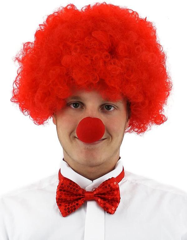 Kırmızı Renk Kıvırcık Afro Palyaço Seti - Image 1