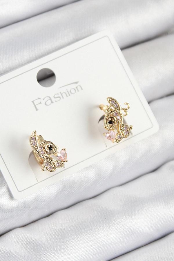 Pirinç Zirkon Taşlı Ceylan Model Gold Renk Çocuk Küpe - Image 1