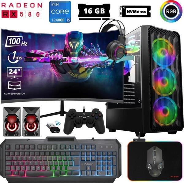 Xaser Abyss X2 i5 12400F 16GB Ram 512GB M.2 NVMe SSD 8GB RX580 256Bit 23.8" 100Hz Curved Oyuncu Bilgisayarı - Image 1