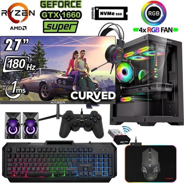 Xaser Blood x150 Ryzen 7 5700x 32GB Ram 1TB M.2 SSD 6GB GTX1660 Super 27" 180Hz Masaüstü Oyuncu Bilgisayarı - Image 1