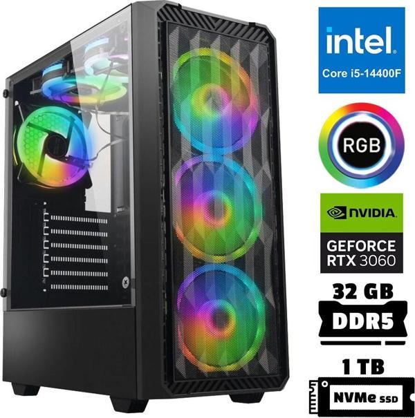 Xaser Xsr957 i5 14400F 32GB DDR5 Ram 1TB M.2 NVMe SSD 12GB RTX3060 Masaüstü Oyuncu Bilgisayarı - Image 1