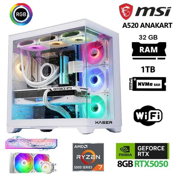 Xaser Delux X08 Ryzen 7 5700X 32GB Ram 1TB M.2 NVMe SSD 8GB RTX5050 Sıvı Soğutmalı Oyuncu Bilgisayarı - Image 1
