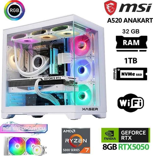Xaser Delux X08 Ryzen 7 5700X 32GB Ram 1TB M.2 NVMe SSD 8GB RTX5050 Sıvı Soğutmalı Oyuncu Bilgisayarı - Image 1