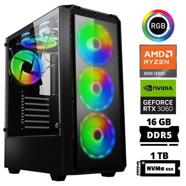 Xaser Delux X10 Ryzen 5 8400F 16GB DDR5 Ram 1TB M.2 NVMe SSD 12GB RTX3060 Masaüstü Oyuncu Bilgisayarı - Image 1