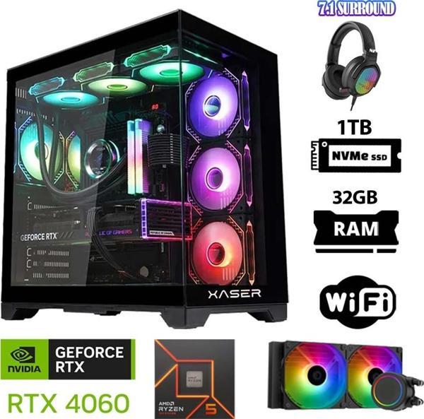 Xaser Delux X130 Ryzen 5 8400F 32GB DDR5 Ram 1TB M.2 NVMe SSD 8GB RTX4060 Sıvı Soğutmalı Oyuncu Bilgisayarı - Image 1