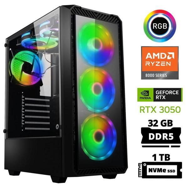 Xaser Delux X18 Ryzen 5 8400F 32GB DDR5 Ram 1TB M.2 NVMe SSD 6GB RTX3050 Masaüstü Oyuncu Bilgisayarı - Image 1