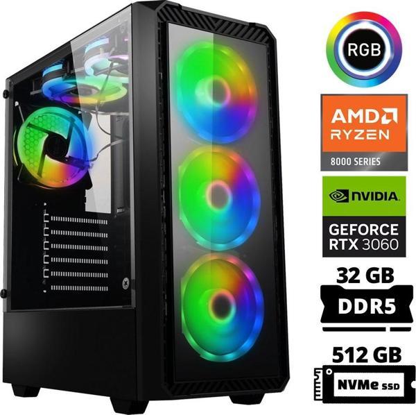 Xaser Delux X19 Ryzen 5 8400F 32GB DDR5 Ram 512GB M.2 NVMe SSD 12GB RTX3060 Masaüstü Oyuncu Bilgisayarı - Image 1