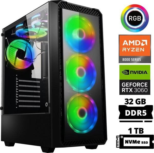 Xaser Delux X20 Ryzen 5 8400F 32GB DDR5 Ram 1TB M.2 NVMe SSD 12GB RTX3060 Masaüstü Oyuncu Bilgisayarı - Image 1
