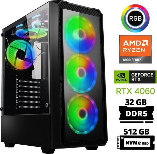 Xaser Delux X21 Ryzen 5 8400F 32GB DDR5 Ram 512GB M.2 NVMe SSD 8GB RTX4060 Masaüstü Oyuncu Bilgisayarı - Image 1