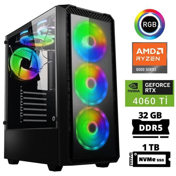 Xaser Delux X24 Ryzen 5 8400F 32GB DDR5 Ram 1TB M.2 NVMe SSD 8GB RTX4060 Ti Masaüstü Oyuncu Bilgisayarı - Image 1