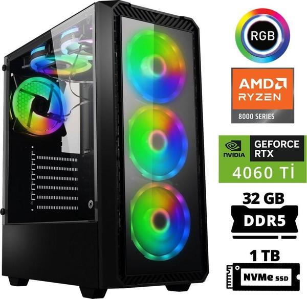 Xaser Delux X24 Ryzen 5 8400F 32GB DDR5 Ram 1TB M.2 NVMe SSD 8GB RTX4060 Ti Masaüstü Oyuncu Bilgisayarı - Image 1