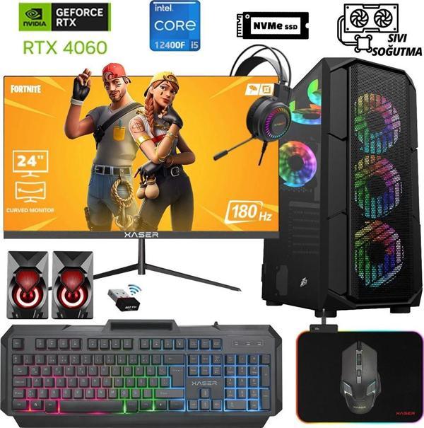 Xaser Xsr986 i5 12400F 16GB Ram 512GB M.2 NVMe SSD 8GB RTX4060 23.8 "Curved 180Hz Sıvı Soğutma Oyuncu Bilgisayarı - Image 1