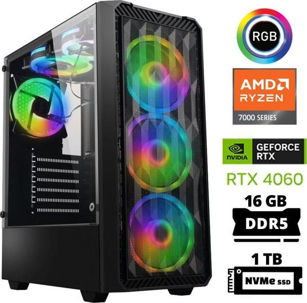 Xaser Delux X32 Ryzen 5 7500F 16GB DDR5 Ram 1TB M.2 NVMe SSD 8GB RTX4060 Masaüstü Oyuncu Bilgisayarı - Image 1