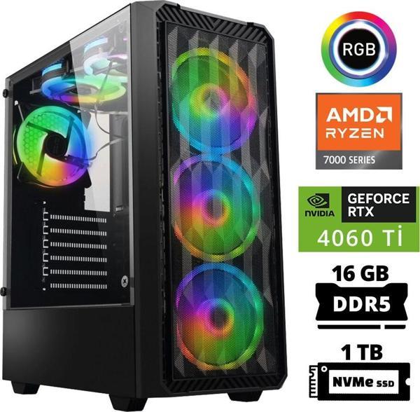 Xaser Delux X34 Ryzen 5 7500F 16GB DDR5 Ram 1TB M.2 NVMe SSD 8GB RTX4060 Ti Masaüstü Oyuncu Bilgisayarı - Image 1
